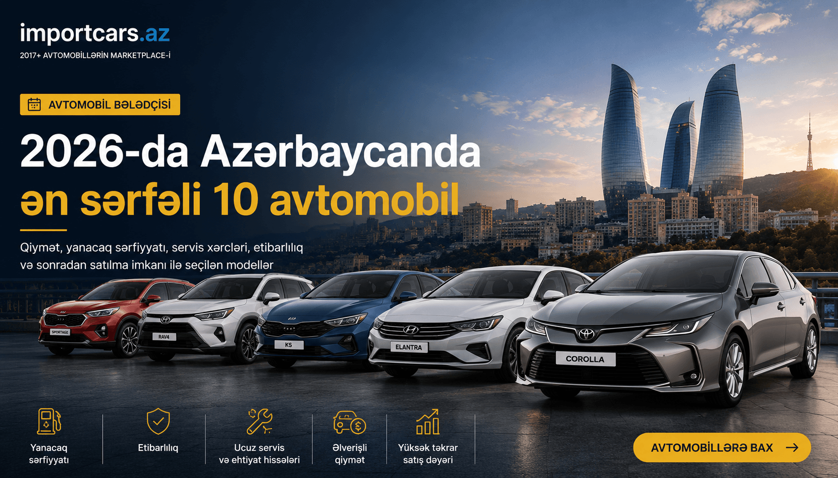 2026-da Azərbaycanda ən sərfəli 10 avtomobil